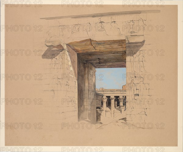 The Temple of Edfu: The Door of the Pylon, 1850. Creator: John Frederick Lewis (British, 1805-1876).