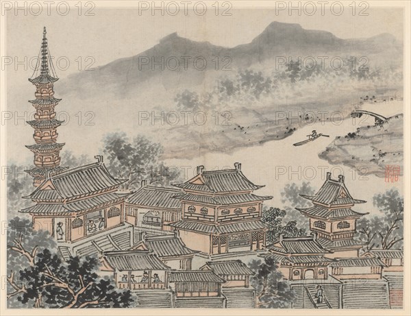 Twelve Views of Tiger Hill, Suzhou: The Thousand Buddha Hall and the Pagoda?, after 1490. Creator: Shen Zhou (Chinese, 1427-1509).