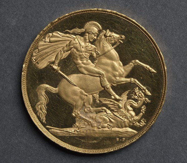 Two Pounds (reverse), 1820. Creator: Benedetto Pistrucci (Italian, 1784-1855).