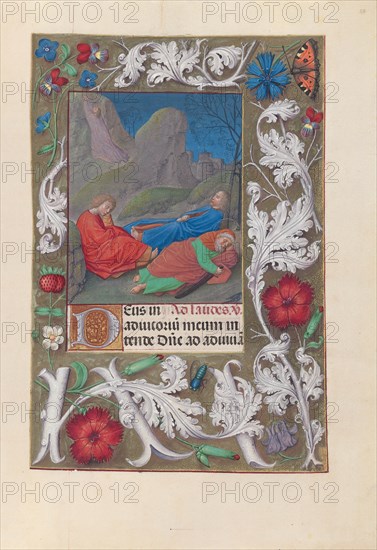 Hours of Queen Isabella the Catholic, Queen of Spain: Fol. 57r, Agony in the Garden, c. 1500. Creator: Master of the First Prayerbook of Maximillian (Flemish, c. 1444-1519); Associates, and.