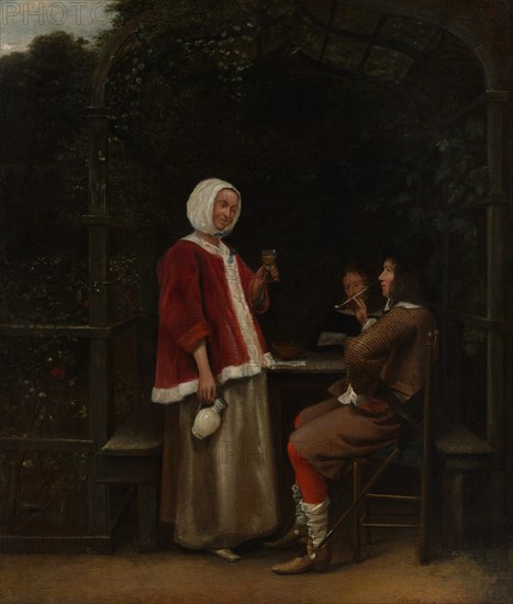 A Woman and Two Men in an Arbor, ca. 1657-58. Creator: Pieter de Hooch.