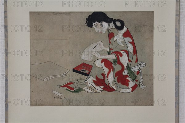 Beauty Writing a Letter (copy of a section of the Hikone Screen), 17th-18th century. Creator: Unknown.