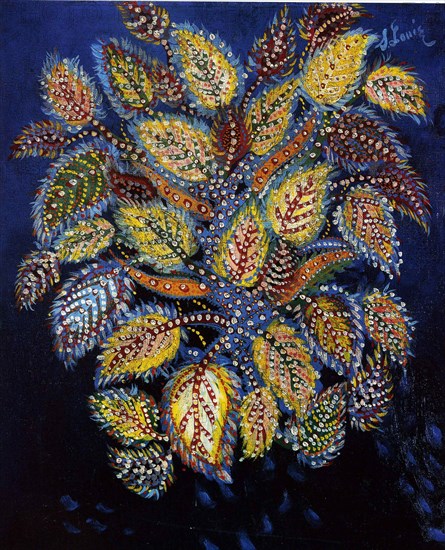 Mottled flowers on a blue ground, 1929. Creator: Louis (Séraphine de Senlis), Séraphine (1864-1942).