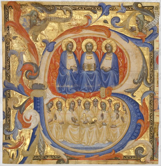 The Trinity in an Initial B, Probably 1387. Creator: Master of the Codex Rossiano (Sienese, active ca. 1380-1400).