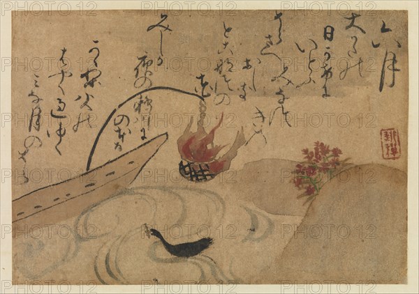 Sixth Month from Fujiwara no Teika?s "Birds and Flowers of the Twelve Months" , 1743. Creator: Ogata Kenzan.