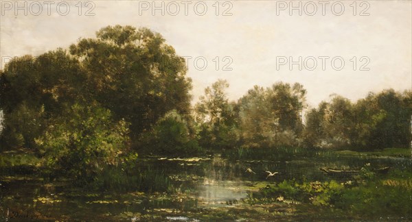 A River Landscape with Storks, 1864. Creator: Charles Francois Daubigny.