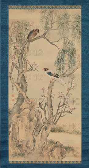 Birds in Willows and Blossoming Peach Tree. Creator: Yosa Buson.