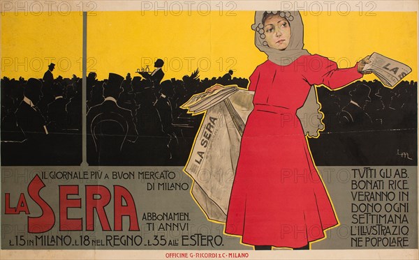 La Sera. Il giornale più à buon mercato di Milano, 1892. Creator: Metlicovitz, Leopoldo