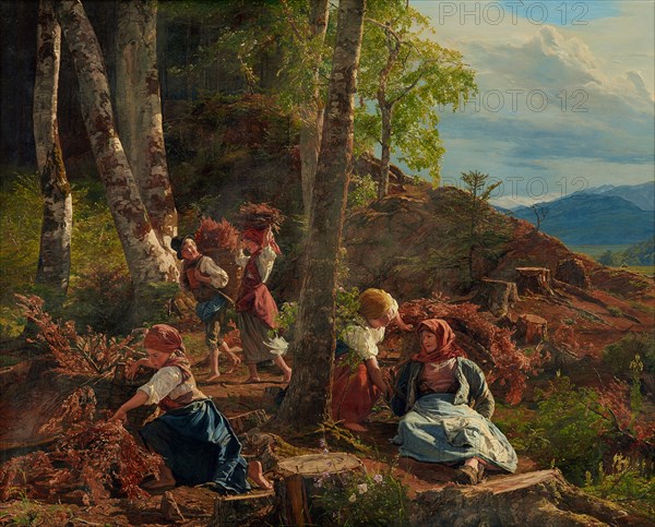 Brushwood pickers at the Vienna Woods, 1855. Creator: Waldmüller, Ferdinand Georg