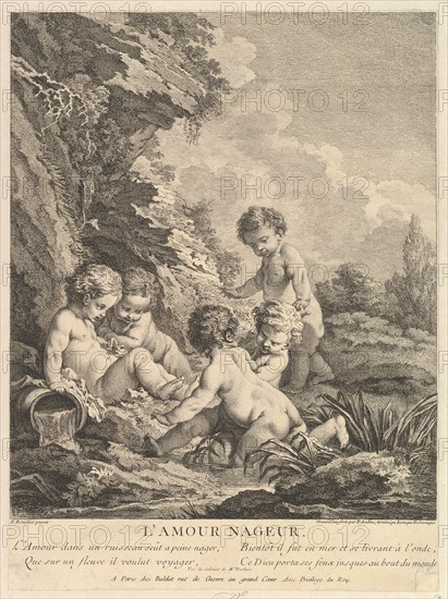 Child Swimming, ca. 1741. Creators: Dominique Sornique, Pierre Alexandre Aveline.