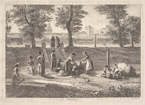 Outdoor Scene of Women in Domestic Activities in Nurnberg, 19th century. Creator: Johann Christian Erhard.