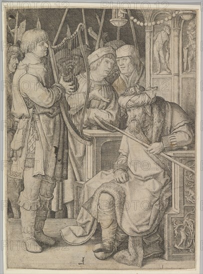 David Playing the Harp Before Saul, ca. 1508. Creator: Lucas van Leyden.