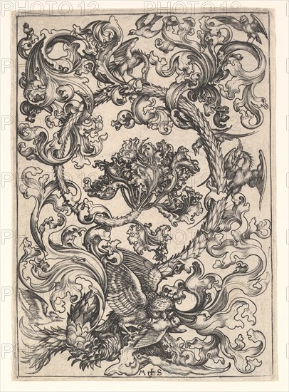 Ornament with Owl Mocked by Day Birds, ca. 1435-1491. Creator: Martin Schongauer.