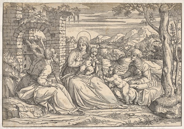 The Holy Family with saints Elizabeth and John, ca. 1550. Creator: Attributed to Nicolò Boldrini