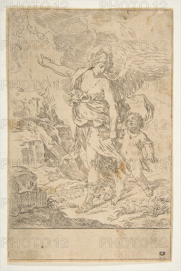 A guardian angel walking with a child, ca. 1640. Creator: Simone Cantarini.