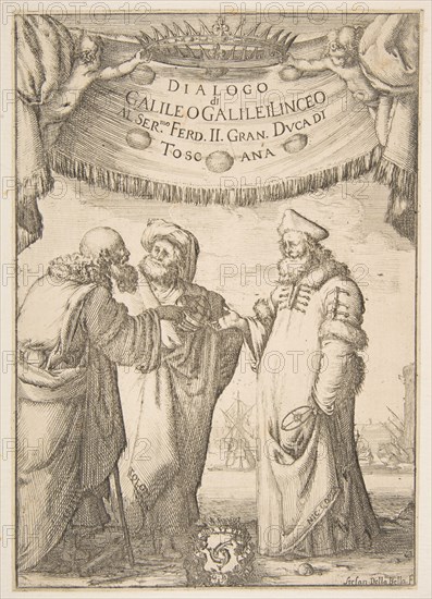 Frontispiece for Dialogo di Galileo Galilei, 1632. Creator: Stefano della Bella.