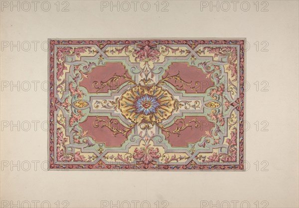 Design for a Painted Ceiling with Strapwork and Foliage on a Rose Background, second half 19th century.