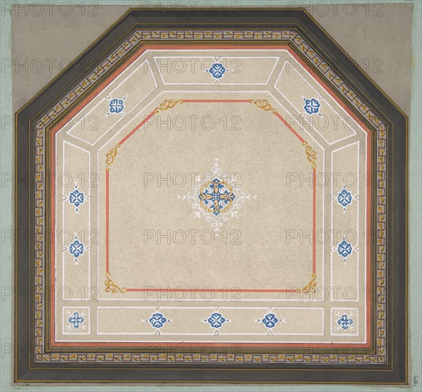 Design for the decoration of a pentagonal ceiling, 1830-97.