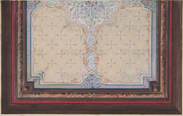 Design for the painted decoration of a ceiling with bursts and filagree, 1830-97.