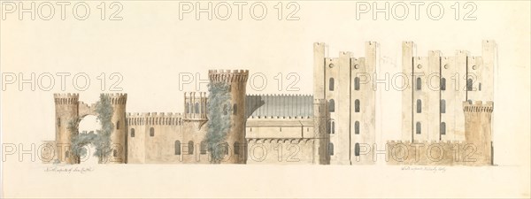 North Aspects of Lea Castle and West Aspect of Wolverly, Cookly, Worcestershire, ca. 1816.