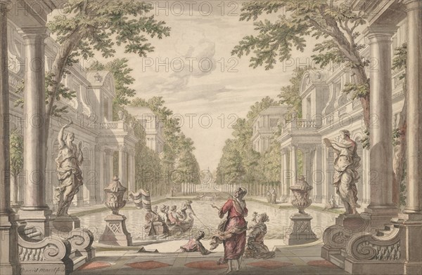 View of a Palace Garden with a Central Pond Surrounded by Classical Architecture (Tapestry or Stage Design?), ca. 1700-1720 .