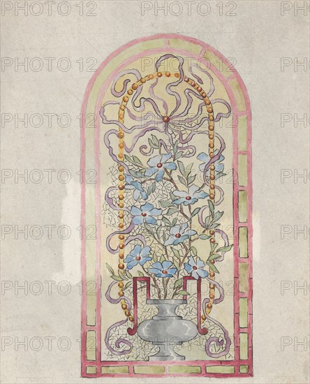 Stained Glass Design with Flowering Vase, late 19th century.