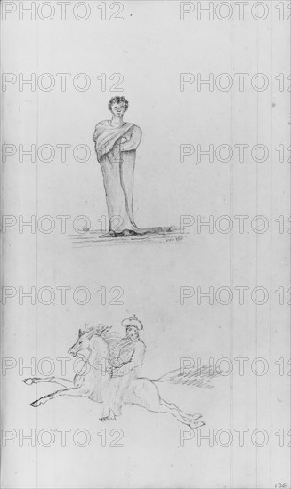 Standing Male Figure; Male Figure on a Horse (from Sketchbook), .