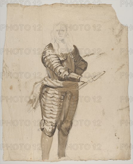 Study of a Standing Commander Holding a Staff; verso..., early 17th-mid 17th century. Creator: Cornelis Schut I.