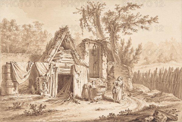 Washerwomen in Front of a Cottage, 1769. Creator: Johann Georg Wille.