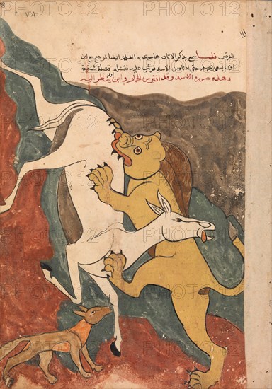 The Monkey Tells the Story of the Fox Luring the Ass to its Death by the Lion..., 18th century. Creator: Unknown.