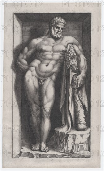 Speculum Romanae Magnificentiae: The Farnese Hercules, 16th century., 16th century. Creator: Giorgio Ghisi.