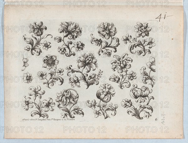 Series of Small Flower Motifs, Plate 6, ca. 1670-85., ca. 1670-85. Creator: Paul Androuet Du Cerceau.