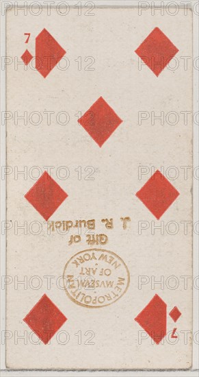 Seven Diamonds (red), from the Playing Cards series (N84) for Duke brand cigarettes, 1888., 1888. Creator: Unknown.