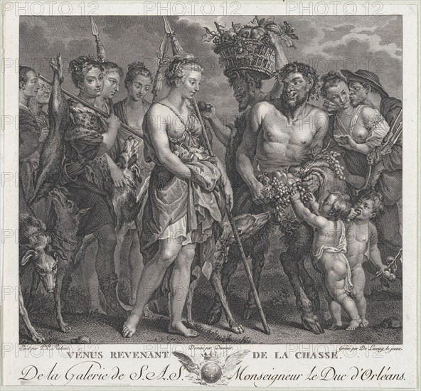 Diana returning from the chase, accompanied by dogs and her nymphs at left, two satyrs at right, ca. 1808.
