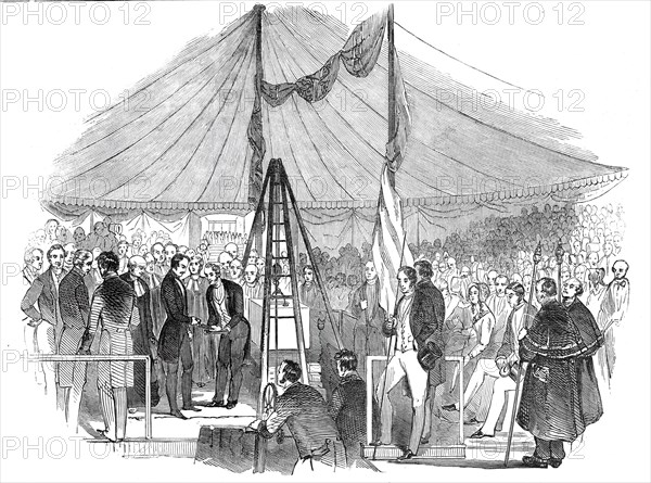 Prince Albert laying the foundation stone of St. Mary?s Hospital Paddington, 1845. Creator: Unknown.