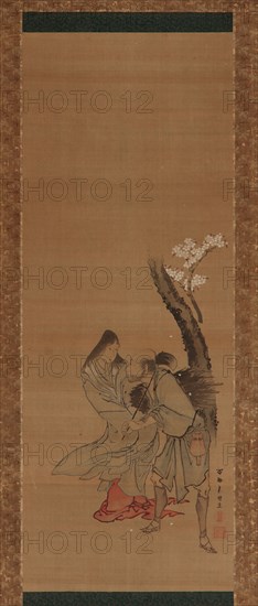 A woman and a wood gatherer under a cherry tree, late 18th-early 19th century.