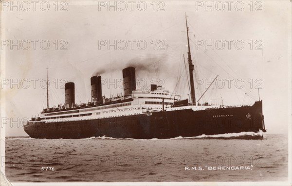 RMS Berengaria, 1932. Originally a German ocean liner named SS Imperator and launched in 1912, Berengaria served as a troopship during the First World War. She was then handed over to the Cunard Line to resume service as a passenger ship.