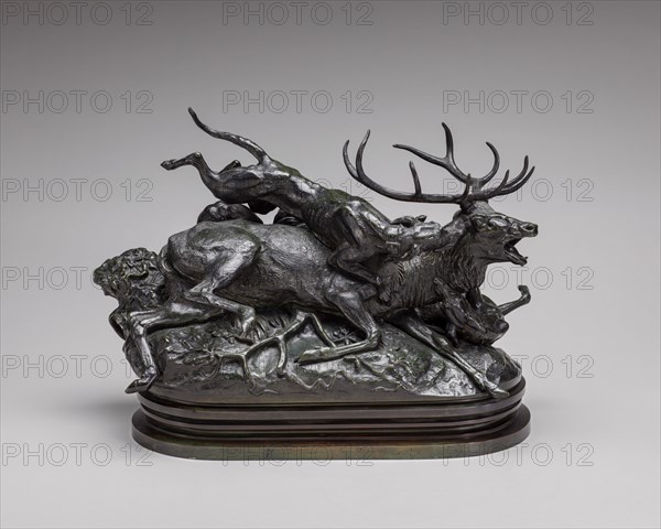 Ten-Point Stag Brought Down by Two Scotch Hounds, model n.d., cast possibly c. 1857/1873.