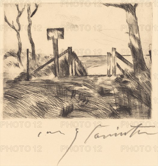 Brücke mit Tafel (Bridge with Sign), 1916.