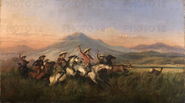 Six Horsemen Chasing Deer, 1860.