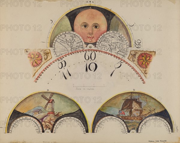 Moon Disc Paintings for Grandfather's Clock, c. 1937.