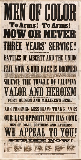 Broadside for "Men of Color" Recruitment, 1863. Creator: Unknown.