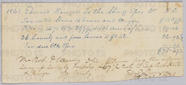 Record of taxable property, included enslaved persons, owned by Edward Rouzee, October 22, 1841. Creator: Unknown.