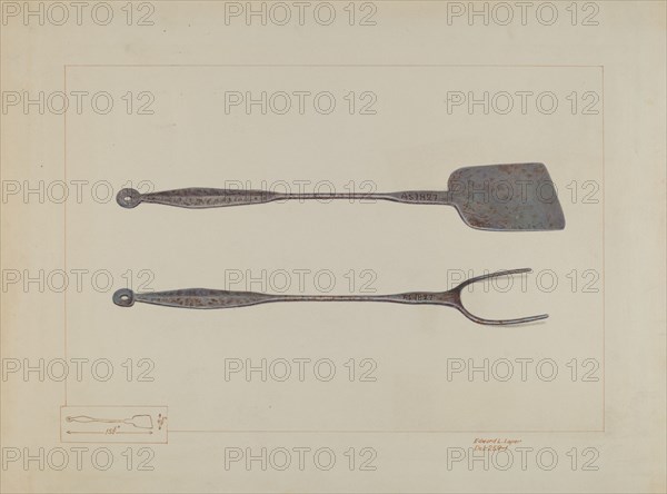 Griddlecake Turner and Fork, c. 1937. Creator: Edward L Loper.