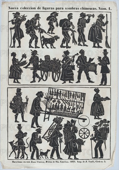 Sheet 1 of figures for Chinese shadow puppets, 1859. Creator: Juan Llorens.