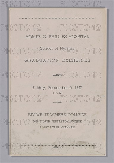 Graduation programme for the Homer G. Phillips Hospital School of Nursing, September 5, 1947. Creator: Unknown.