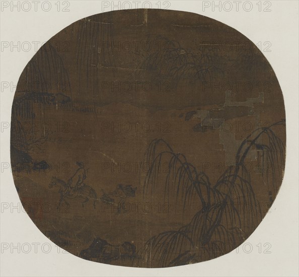 Travelers under willow trees, Yuan or Ming dynasty, 1279-1644. Creator: Unknown.