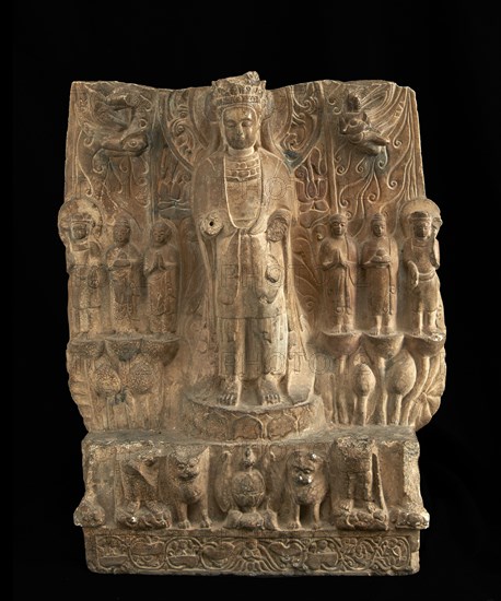 Standing bodhisattva with attendants, Period of Division, 550-577. Creator: Unknown.