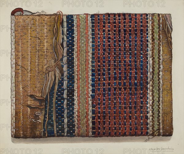 Fragment of Shaker Hall Rug, c. 1937. Creator: Charles Goodwin.