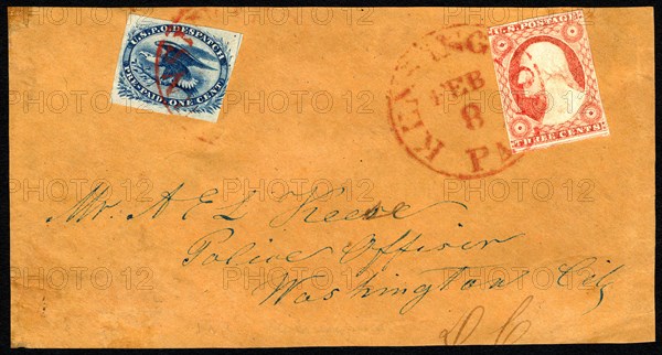 1c USPO Despatch carrier stamp on cover, c. 1851. Creator: Unknown.